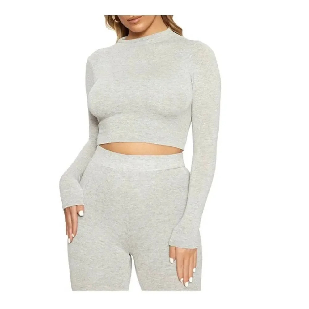 Naked Wardrobe THE NW CROP TOP IN HEATHER GREY Sz M